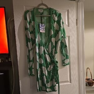 Diane Von Furstenberg Green and White Floral Cardigan